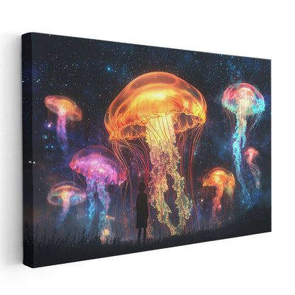 Kozmik Denizanaları - Yıldızlar Arasında Parlayan Işıklı Yaratıklar Kanvas Tablo