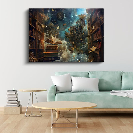 Kitapların Evreni - Galaksiye Açılan Kütüphane Portalı Kanvas Tablo