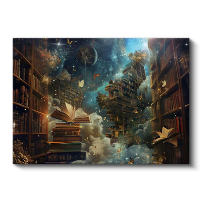 Kitapların Evreni - Galaksiye Açılan Kütüphane Portalı Kanvas Tablo