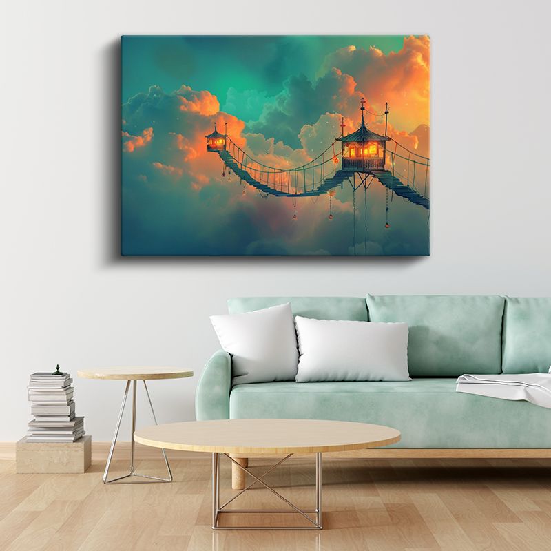 Gökyüzü Kulübeleri - Bulutlar Arasında Asılı Köprülü Evler Kanvas Tablo
