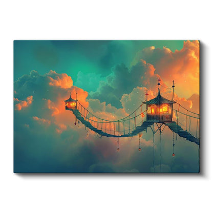 Gökyüzü Kulübeleri - Bulutlar Arasında Asılı Köprülü Evler Kanvas Tablo