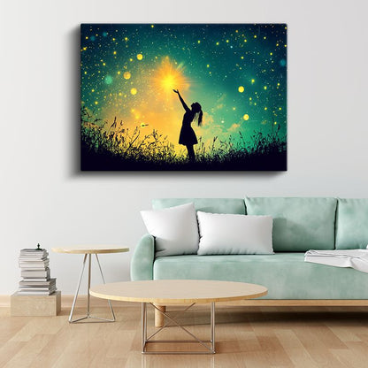 Yıldız Avcısı - Gecenin Parıltısını Yakalayan Figür Kanvas Tablo