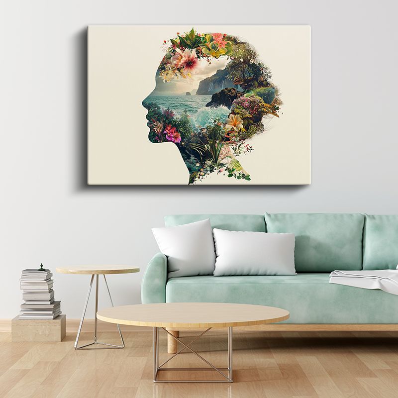 Zihin Bahçesi - İnsan Silüetinde Doğa Manzarası Kanvas Tablo