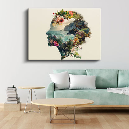 Zihin Bahçesi - İnsan Silüetinde Doğa Manzarası Kanvas Tablo