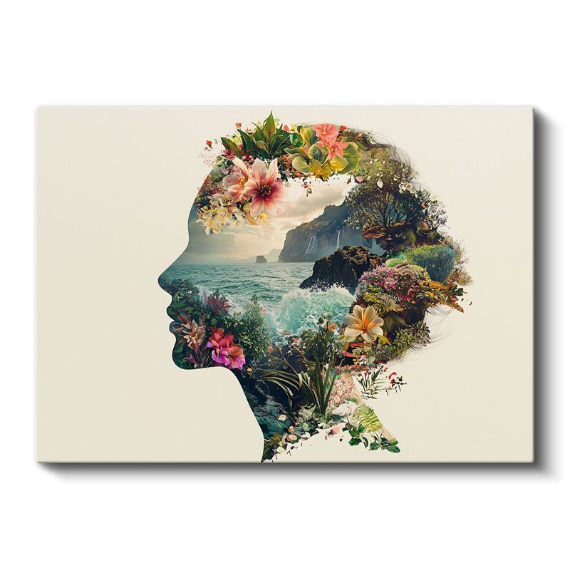 Zihin Bahçesi - İnsan Silüetinde Doğa Manzarası Kanvas Tablo