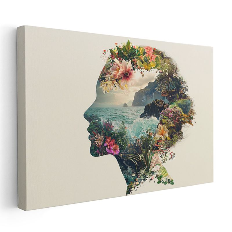 Zihin Bahçesi - İnsan Silüetinde Doğa Manzarası Kanvas Tablo