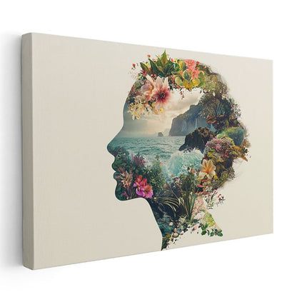 Zihin Bahçesi - İnsan Silüetinde Doğa Manzarası Kanvas Tablo