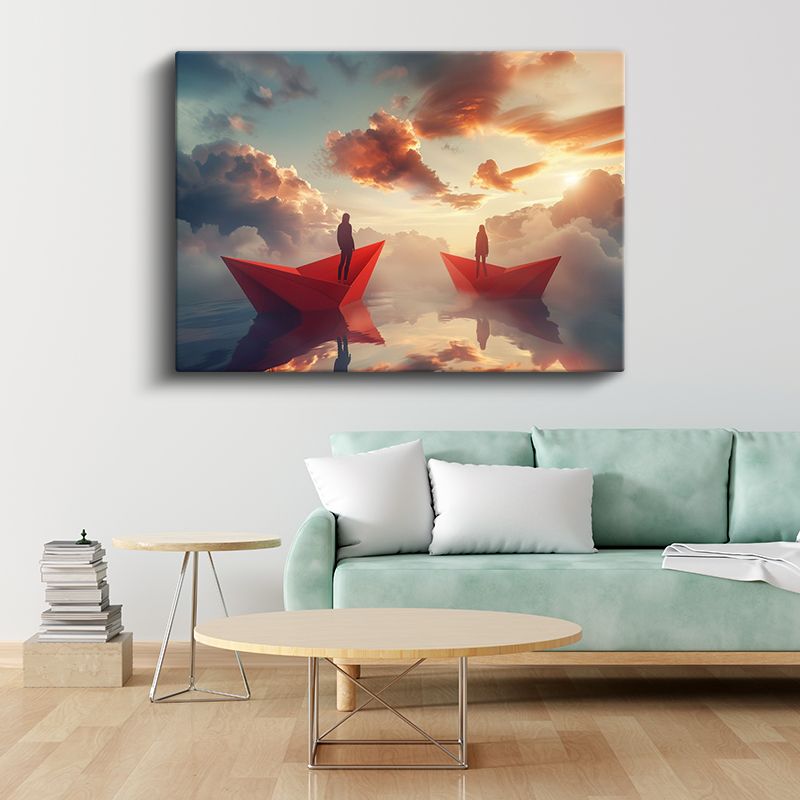 Kağıt Gemiler - Gökyüzü Denizinde Yolculuk Kanvas Tablo