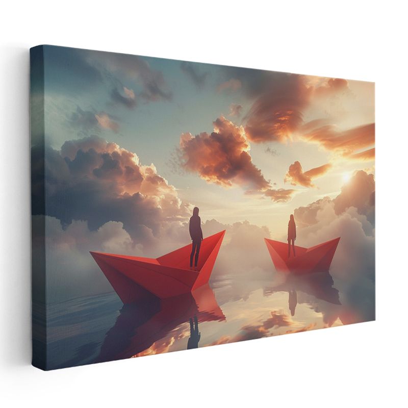 Kağıt Gemiler - Gökyüzü Denizinde Yolculuk Kanvas Tablo