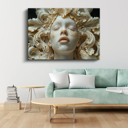 Altın Dokunuş - Rüyalara Dalan Heykelsi Yüz Kanvas Tablo