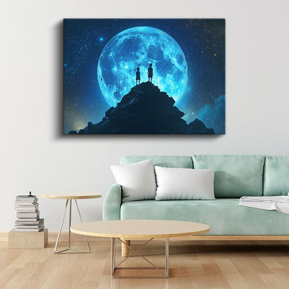 Mavi Düşler - Ay Işığında Gölgeleşen Silüetler Kanvas Tablo