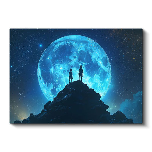 Mavi Düşler - Ay Işığında Gölgeleşen Silüetler Kanvas Tablo