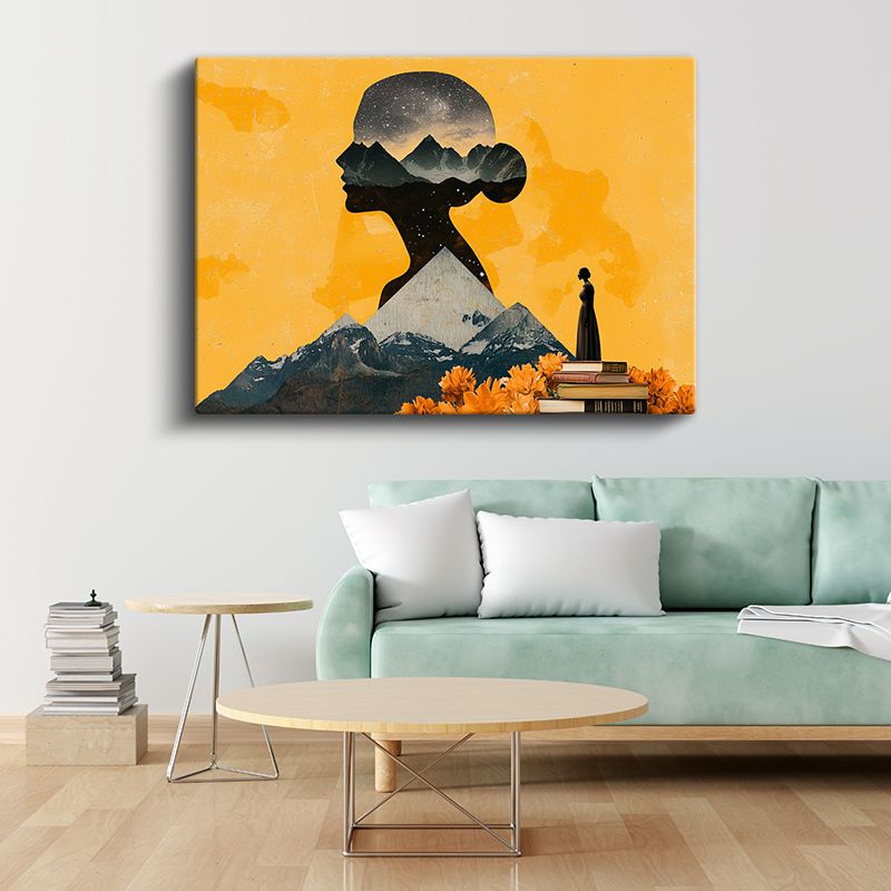 Dağların Ruhu - Sarı Gökyüzünde Beliren Düşünceler Kanvas Tablo