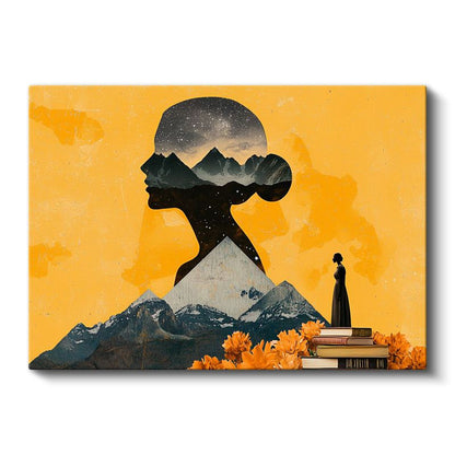 Dağların Ruhu - Sarı Gökyüzünde Beliren Düşünceler Kanvas Tablo