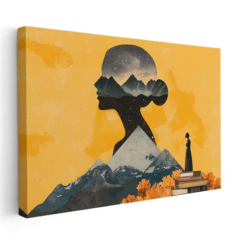 Dağların Ruhu - Sarı Gökyüzünde Beliren Düşünceler Kanvas Tablo