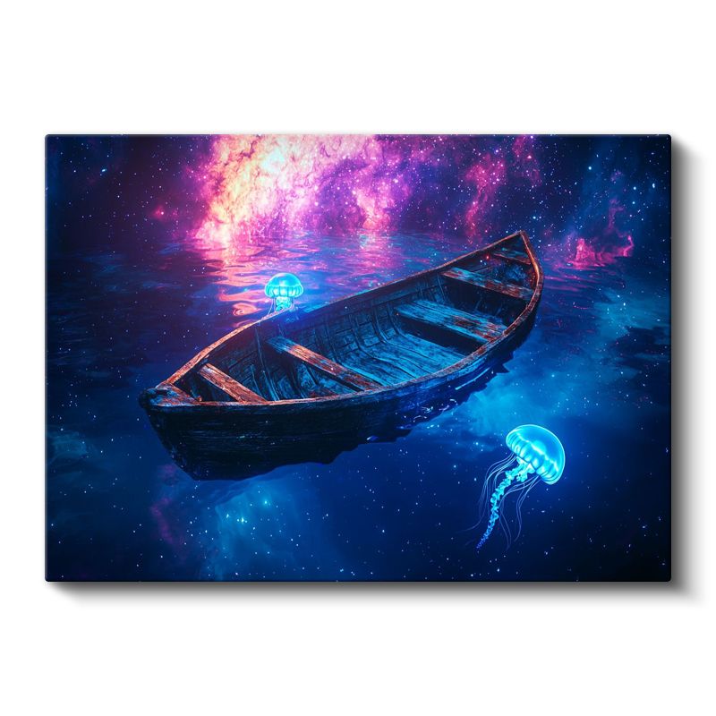 Kozmik Deniz - Yıldızlar Arasında Süzülen Tekne Kanvas Tablo