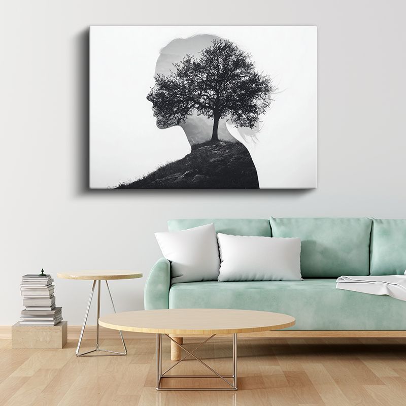 Zihin Ağacı - İnsan Silüetinde Büyüyen Yaşam Kanvas Tablo