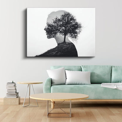 Zihin Ağacı - İnsan Silüetinde Büyüyen Yaşam Kanvas Tablo