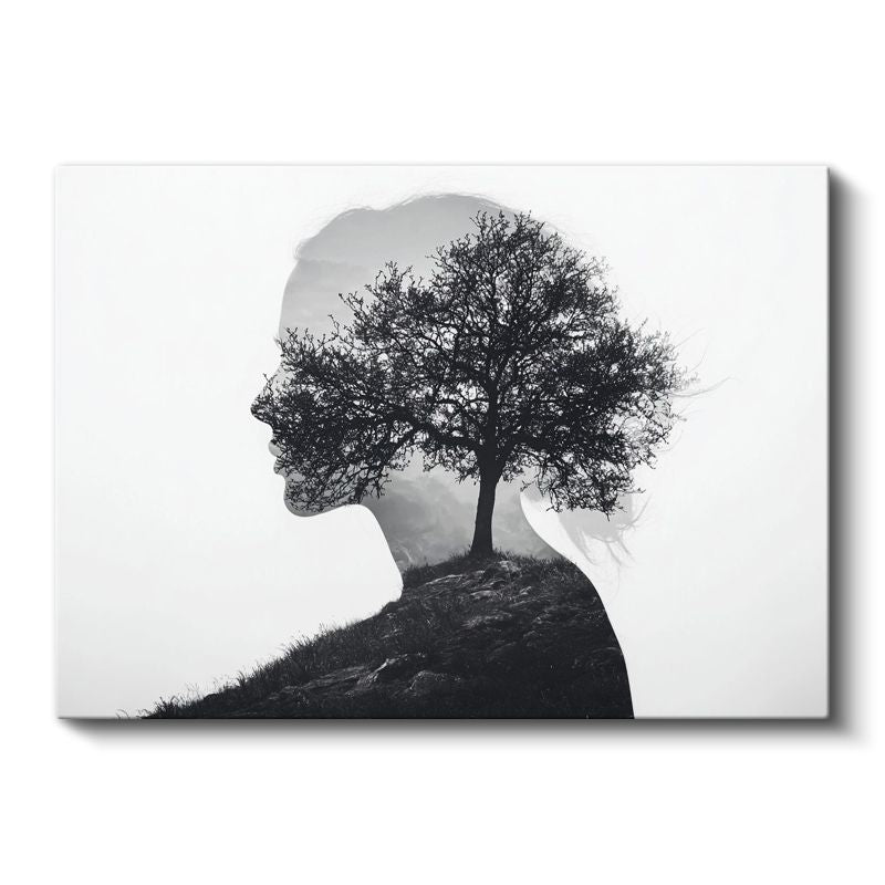 Zihin Ağacı - İnsan Silüetinde Büyüyen Yaşam Kanvas Tablo