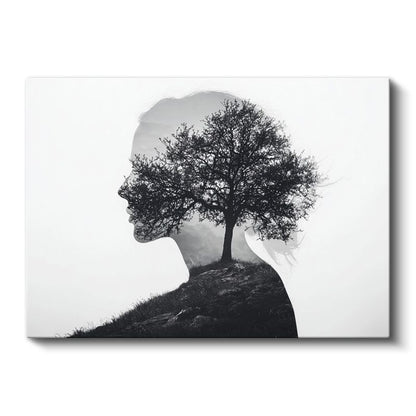 Zihin Ağacı - İnsan Silüetinde Büyüyen Yaşam Kanvas Tablo
