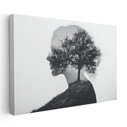 Zihin Ağacı - İnsan Silüetinde Büyüyen Yaşam Kanvas Tablo