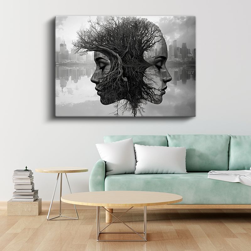 Düşünce İkizleri - Kökleri Birleşen Zıt Yüzler Kanvas Tablo