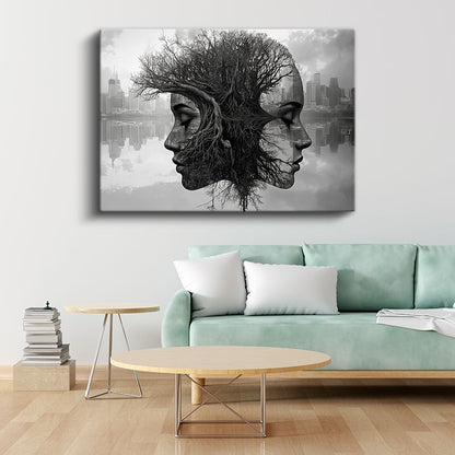 Düşünce İkizleri - Kökleri Birleşen Zıt Yüzler Kanvas Tablo