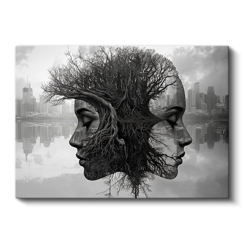 Düşünce İkizleri - Kökleri Birleşen Zıt Yüzler Kanvas Tablo