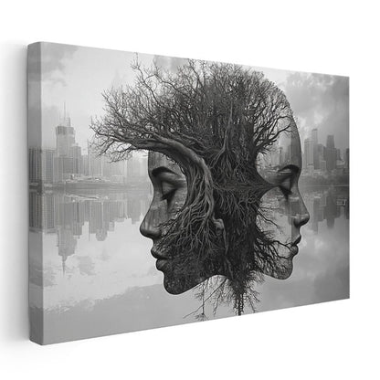 Düşünce İkizleri - Kökleri Birleşen Zıt Yüzler Kanvas Tablo
