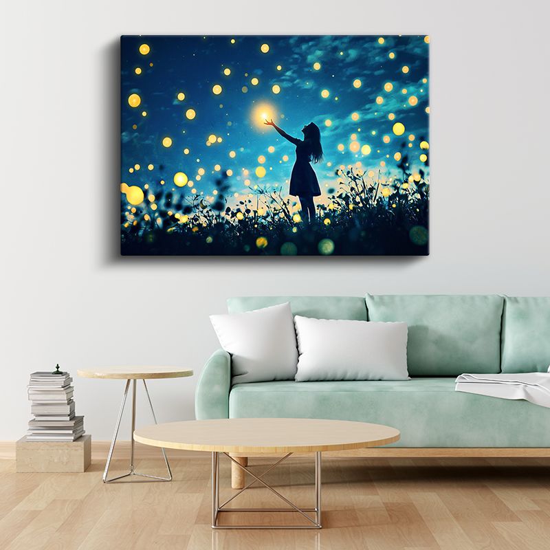 Yıldız Avcısı - Gecenin Işıklarını Toplayan Silüet Kanvas Tablo