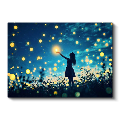 Yıldız Avcısı - Gecenin Işıklarını Toplayan Silüet Kanvas Tablo
