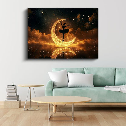 Ay Dansçısı - Altın Hilalde Süzülen Balerin Kanvas Tablo