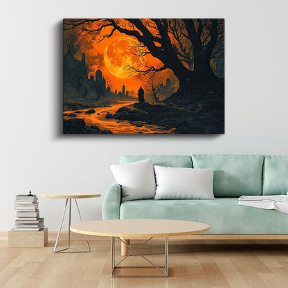 Kızıl Dolunay - Karanlık Patikada Yalnız Yolcu Kanvas Tablo