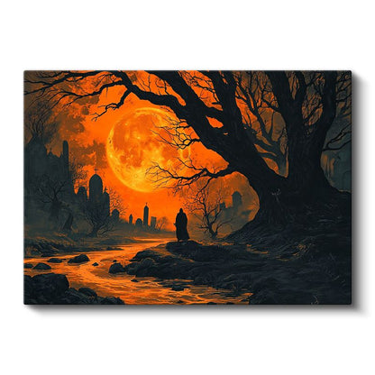 Kızıl Dolunay - Karanlık Patikada Yalnız Yolcu Kanvas Tablo