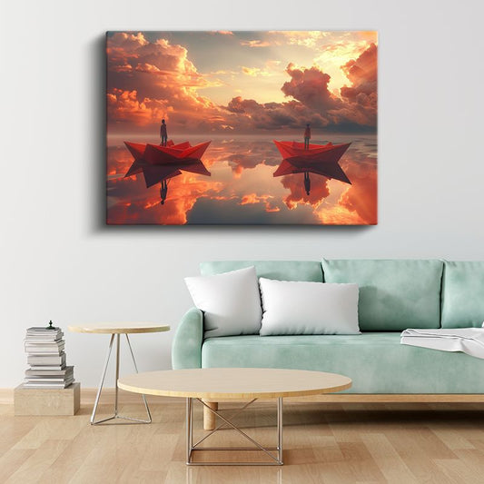 Ayna Deniz - Kırmızı Kağıt Kayıklarda Yolculuk Kanvas Tablo