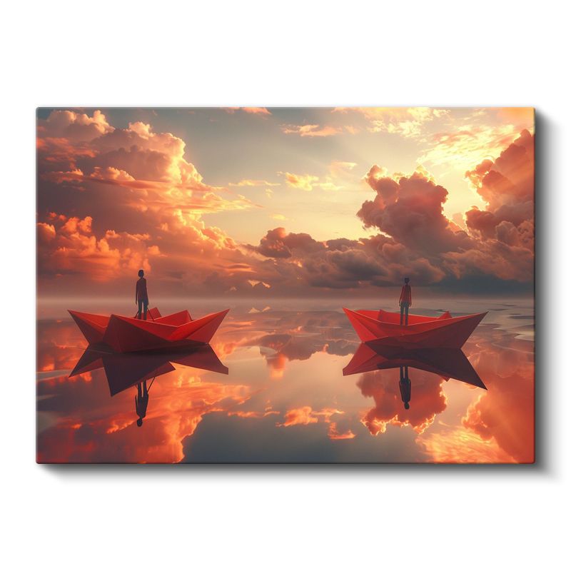 Ayna Deniz - Kırmızı Kağıt Kayıklarda Yolculuk Kanvas Tablo