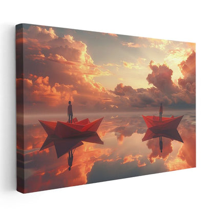 Ayna Deniz - Kırmızı Kağıt Kayıklarda Yolculuk Kanvas Tablo