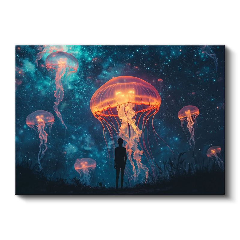 Kozmik Denizaltı - Işıklı Denizanalarının Dansı Kanvas Tablo