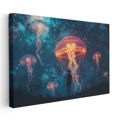Kozmik Denizaltı - Işıklı Denizanalarının Dansı Kanvas Tablo