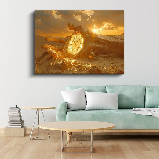 Zamanın Eli - Kumda Parlayan Altın Saat Kanvas Tablo