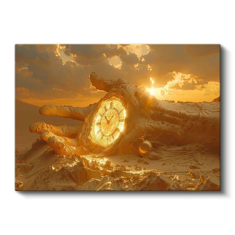 Zamanın Eli - Kumda Parlayan Altın Saat Kanvas Tablo