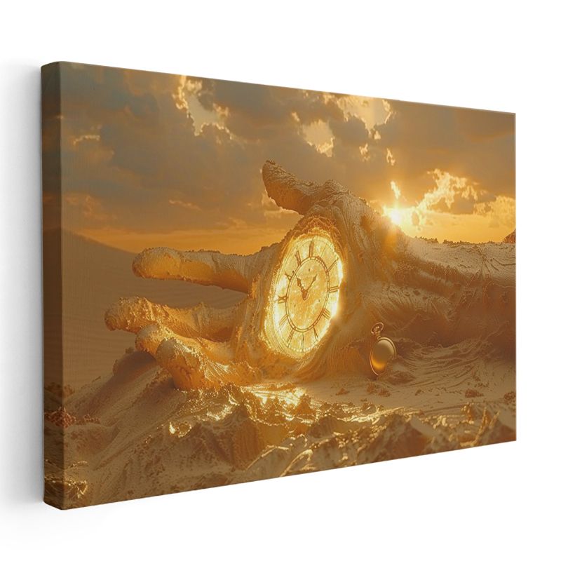 Zamanın Eli - Kumda Parlayan Altın Saat Kanvas Tablo