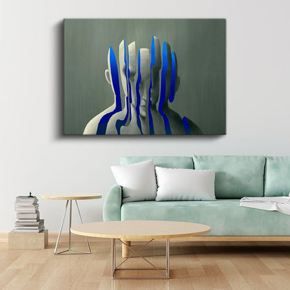 Parçalanmış Benlik - Mavi Çizgilerle Bölünmüş Kimlik Kanvas Tablo