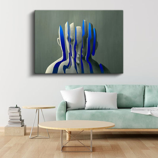 Parçalanmış Benlik - Mavi Çizgilerle Bölünmüş Kimlik Kanvas Tablo