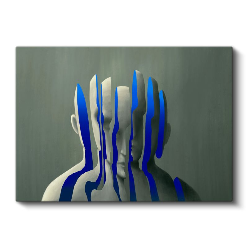 Parçalanmış Benlik - Mavi Çizgilerle Bölünmüş Kimlik Kanvas Tablo