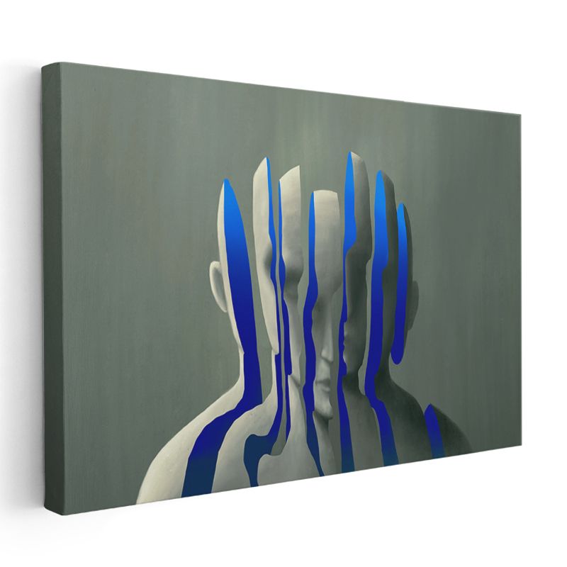 Parçalanmış Benlik - Mavi Çizgilerle Bölünmüş Kimlik Kanvas Tablo