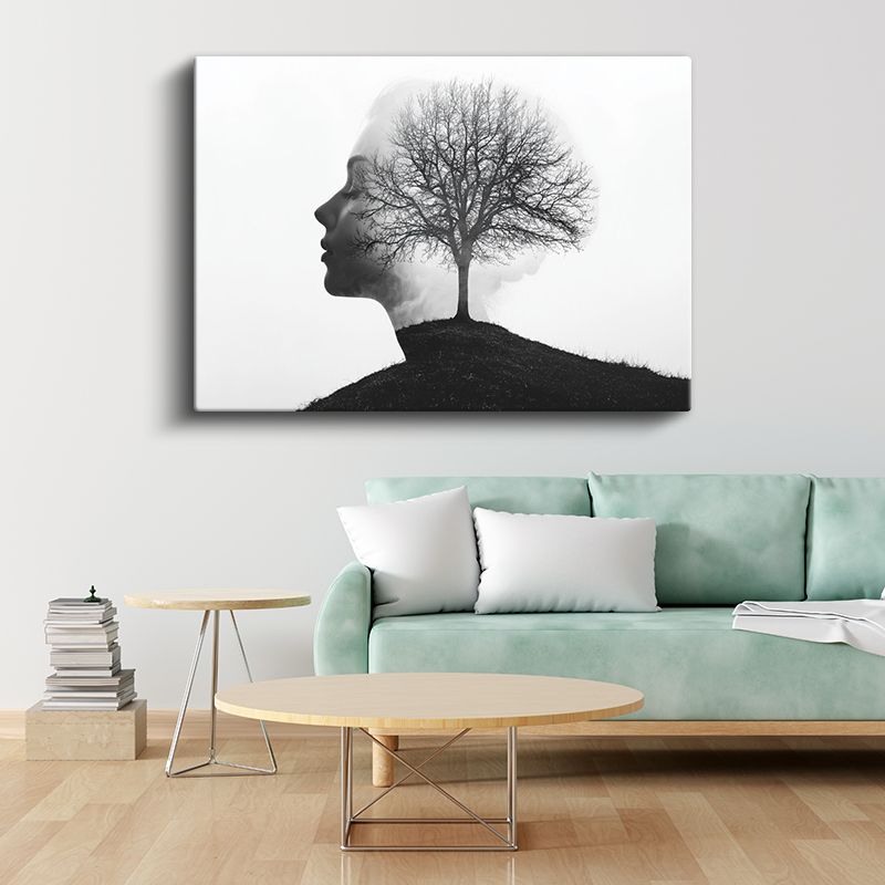 Akıl Ağacı - İnsan Silüetinde Kanvas Tablo