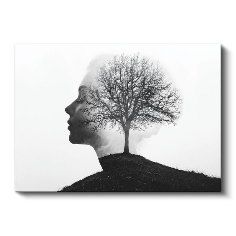 Akıl Ağacı - İnsan Silüetinde Kanvas Tablo