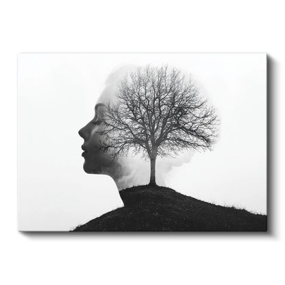 Akıl Ağacı - İnsan Silüetinde Kanvas Tablo