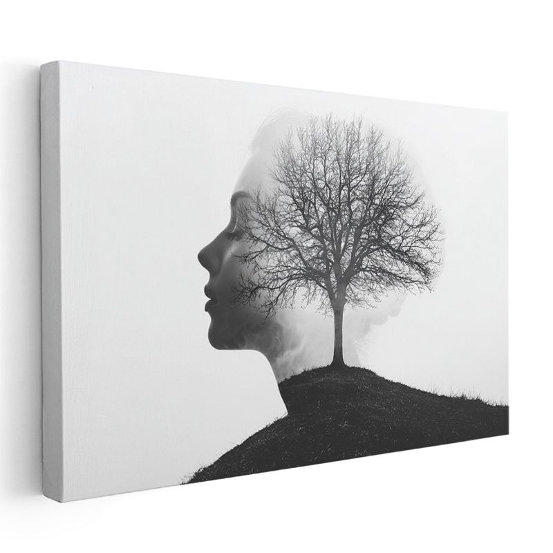 Akıl Ağacı - İnsan Silüetinde Kanvas Tablo